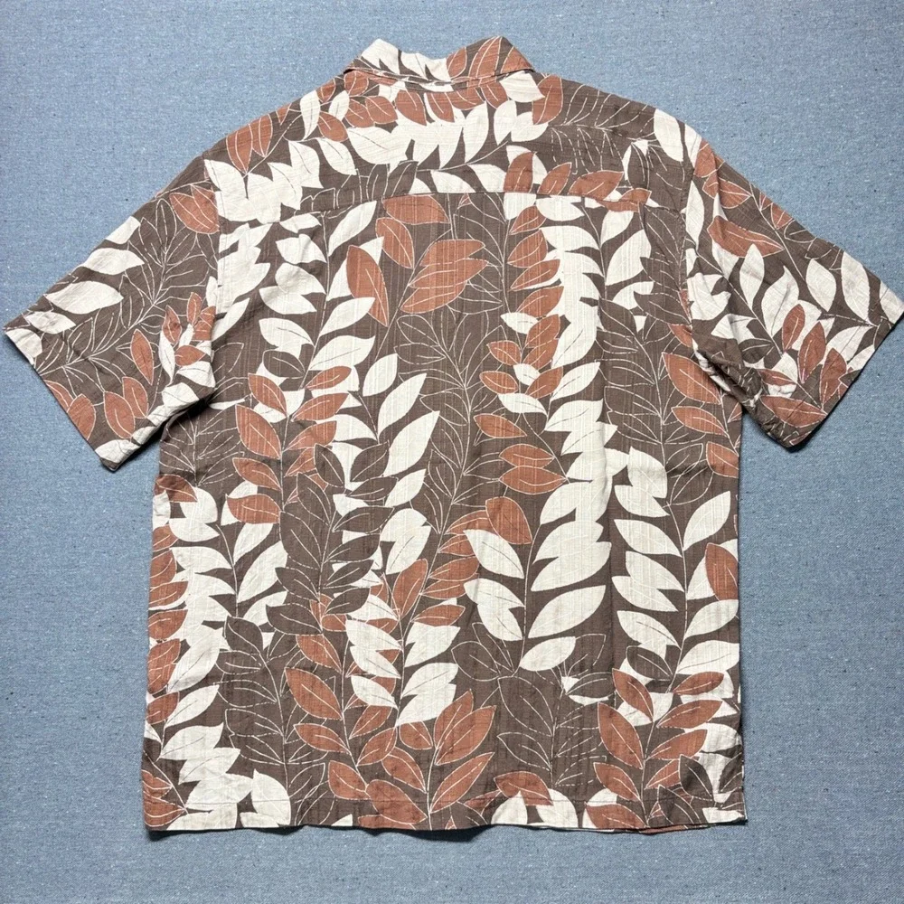 Tori Richard Shirt Mens Medium Brown Silk Leaf Print Short Sleeve Button Down